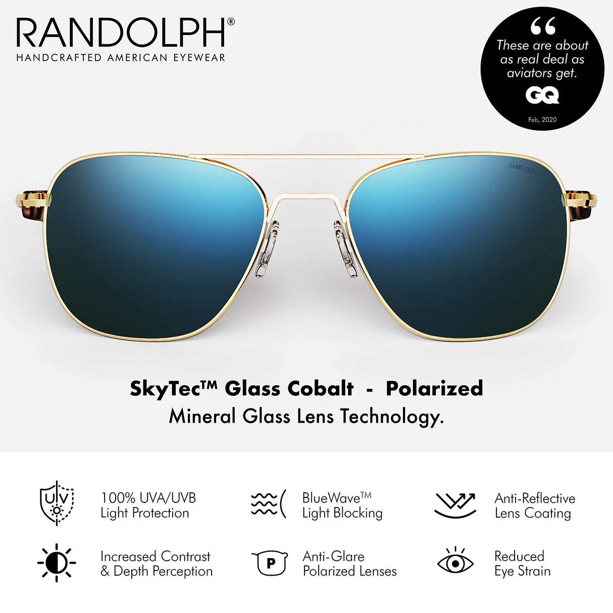 Randolph USA | Gold Classic Aviator Sunglasses for Men or Women 100% UV