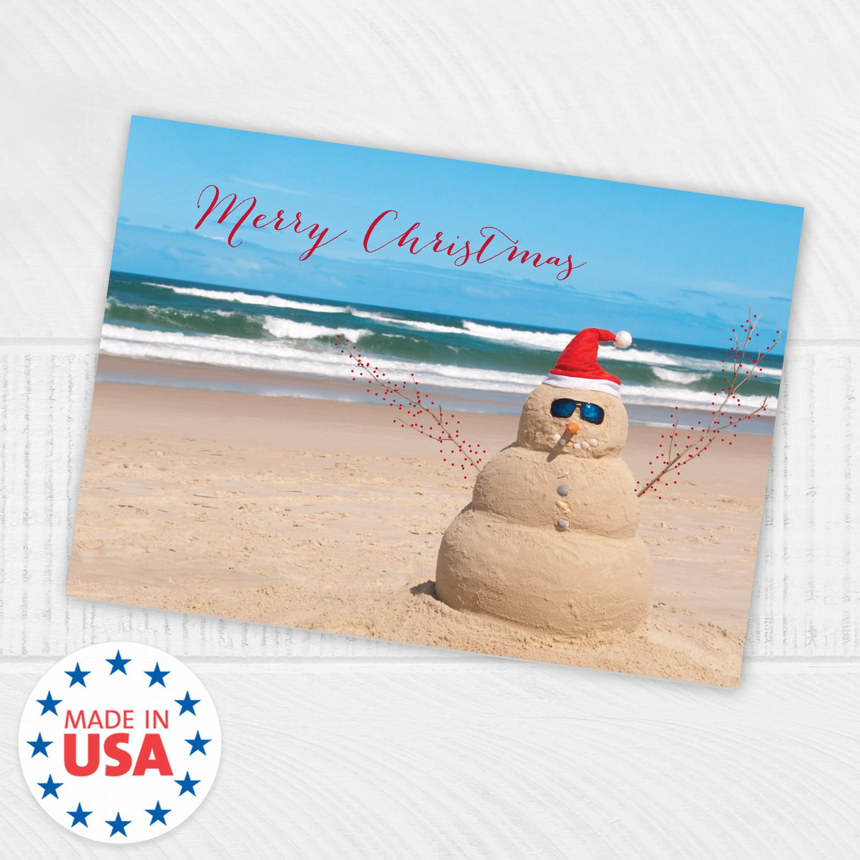 Masterpiece Sparkling Santa Christmas Cards / 16 Festive Holiday Cards Set With White Envelopes / 5 5/8" x 7 7/8" Winter Gold Foil Greeting Cards With Inside Verse/Made In The USA