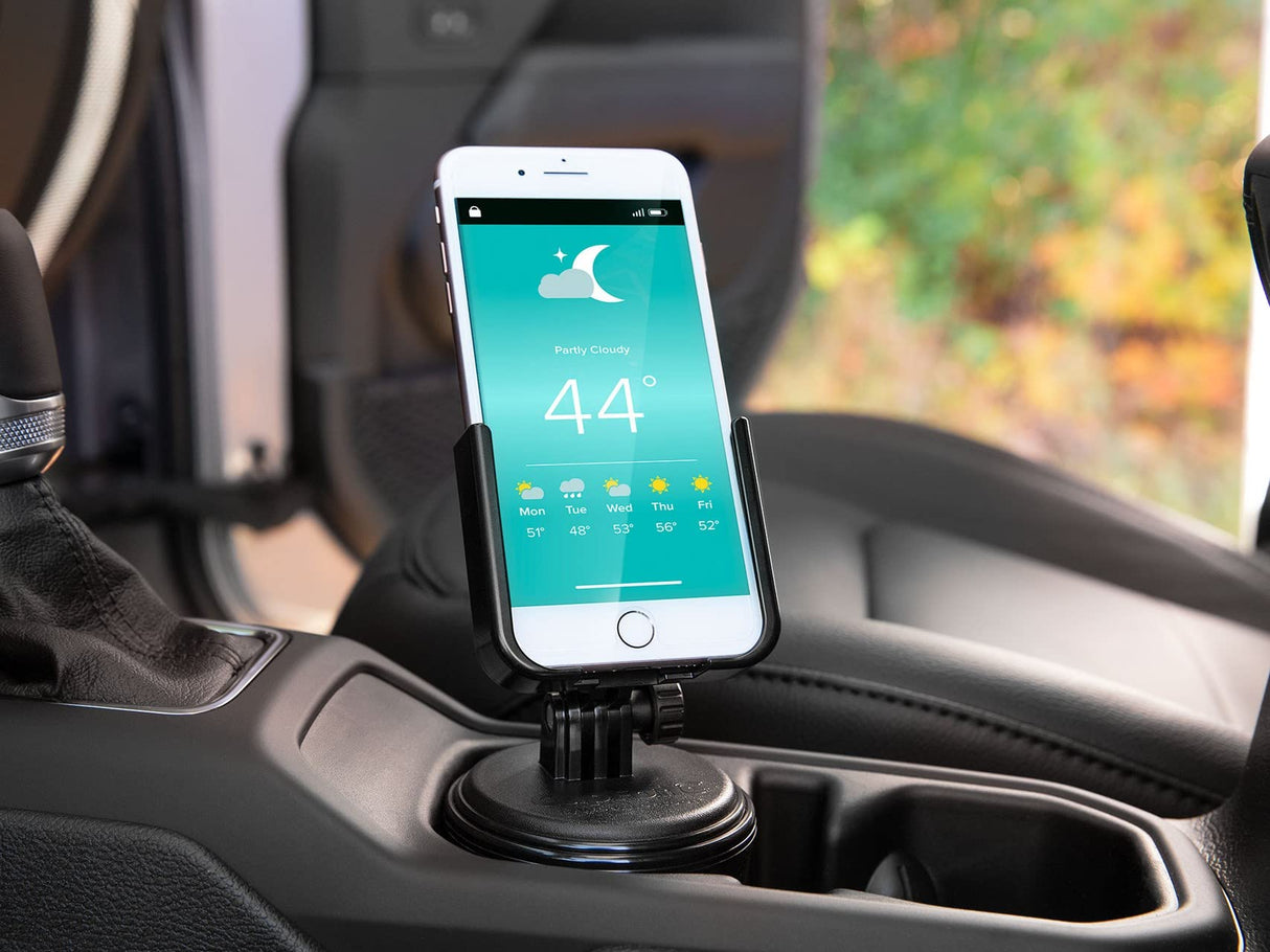 WeatherTech CupFone – Adjustable, Universal Cup Holder Phone Mount Accessory for Car – Compatible with iPhone & Other Smartphones – Open Access Design for Cell Phone Charging