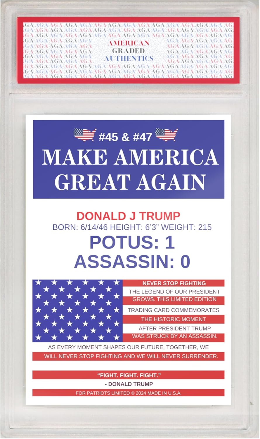 Fight! Assassination President Donald Trump Trading Card 2024 | MAGA Patriot Election Donald Trump Graded Gem Mint Collectible Gifts GOP Made in America Gifts, Trump Memorabilia Limited Edition