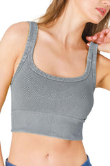 NIKIBIKI Women Seamless Vintage Chevron Ribbed Crop Top, Made in U.S.A, One Size