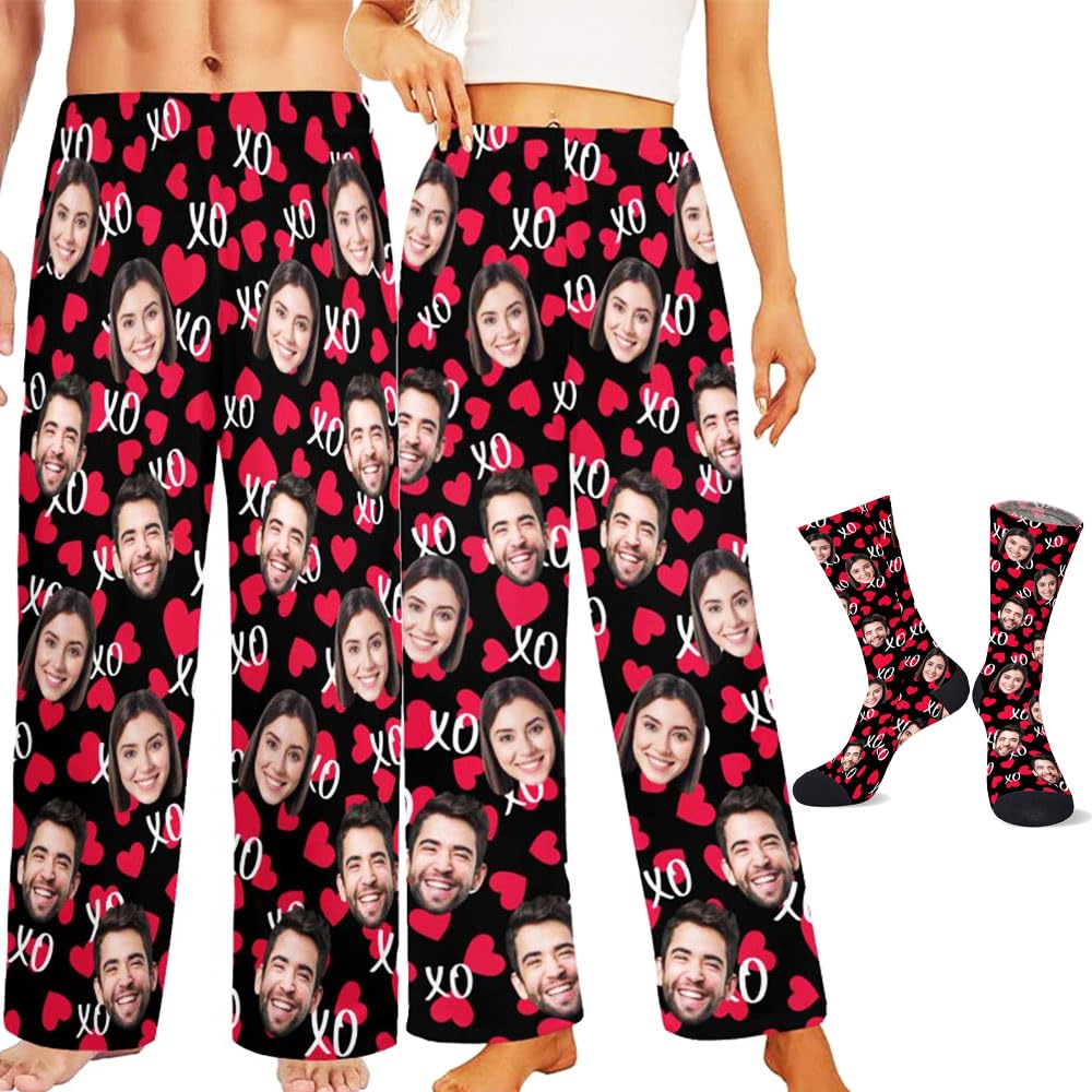 Custom Pajamas Pants with Photo for Men Women:Made in USA Personalized Pajama Trousers,Gifts for Wife Husband