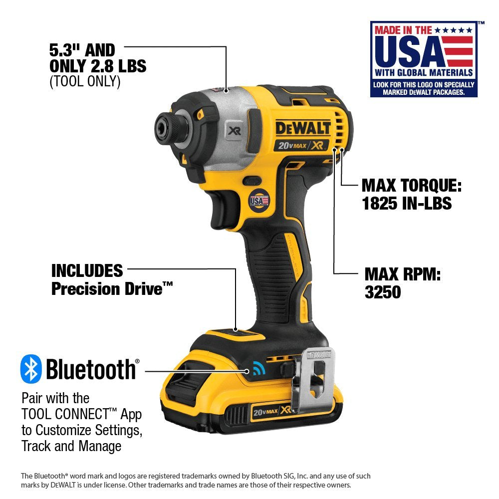 DEWALT 20V MAX* XR Impact Driver with Bluetooth Kit (DCF888D2)