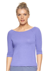 Expert Brand USA-Made Women's MoCA Cotton Blend 3/4 Sleeve Cross Back Shirt