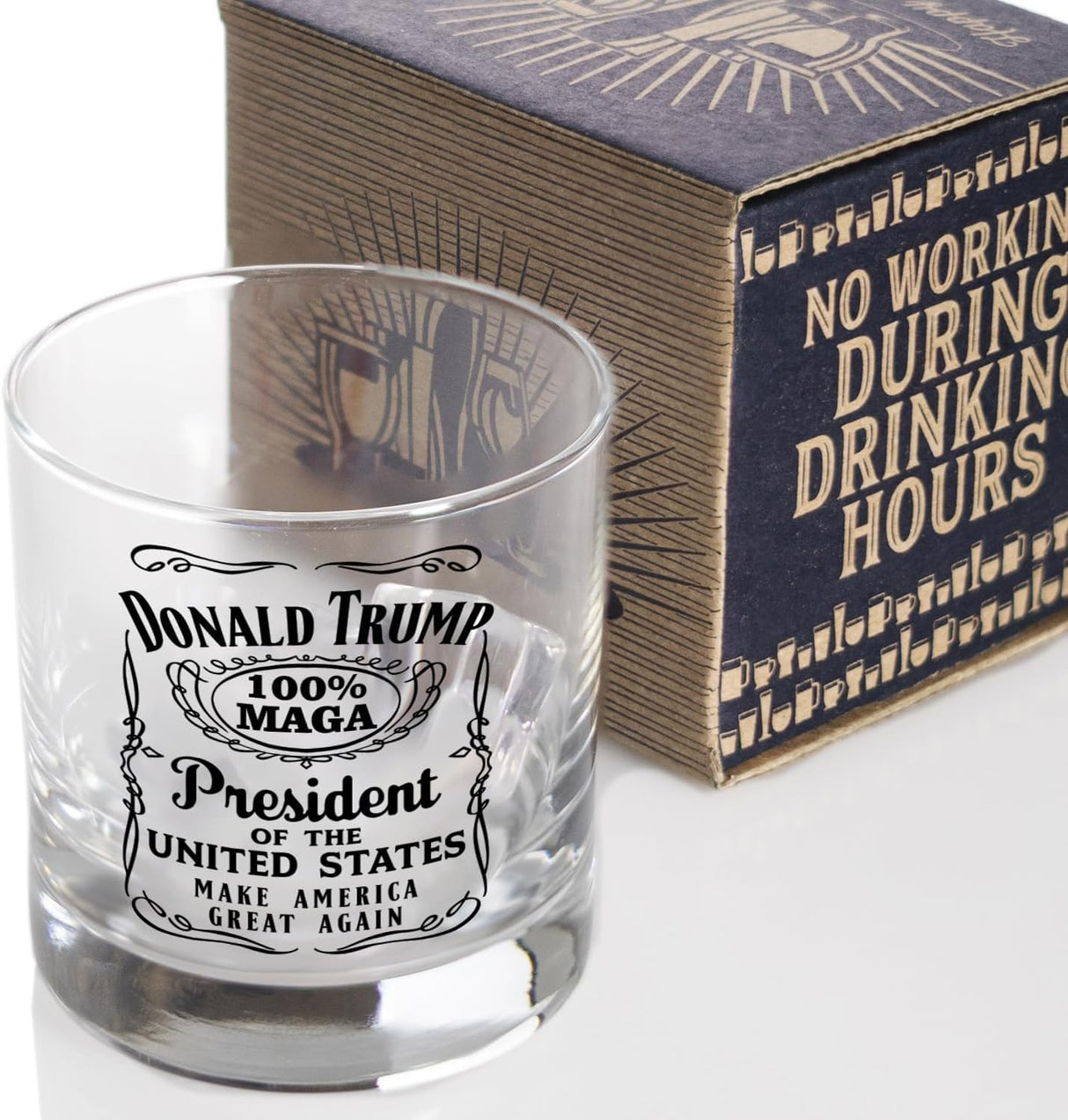 Donald Trump Whiskey Label 100% MAGA 10.5 oz Whiskey Glass for Dad, Gift for Husband, Stepfather Gift Idea, Unique Gifts for Men, Trump Stuff, Maga Merch