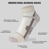 SAMSOX 2-Pair Merino Wool Ankle Running Hiking Socks, Made in USA Cushioned Sport Socks for Men & Women (Moab Quarter)