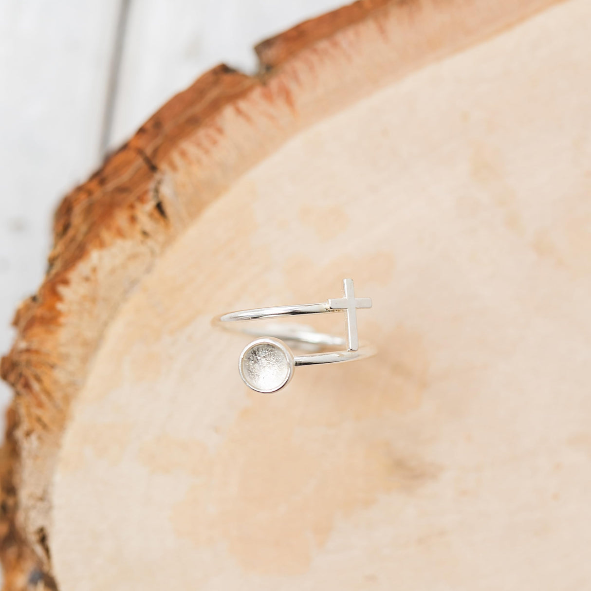 Recycled Antique Bottles and Glassware Sterling Silver At The Cross Adjustable Ring (Aqua Vintage Mason Jar)