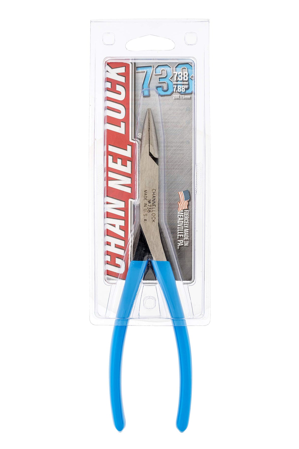 Channellock 718 8-Inch Flat Nose Pliers | Duckbill Jaw Pliers with Extra Long Nose and Crosshatch Teeth Pattern Designed for Hard-to-Reach Places | Forged of High Carbon Steel | Made in the USA