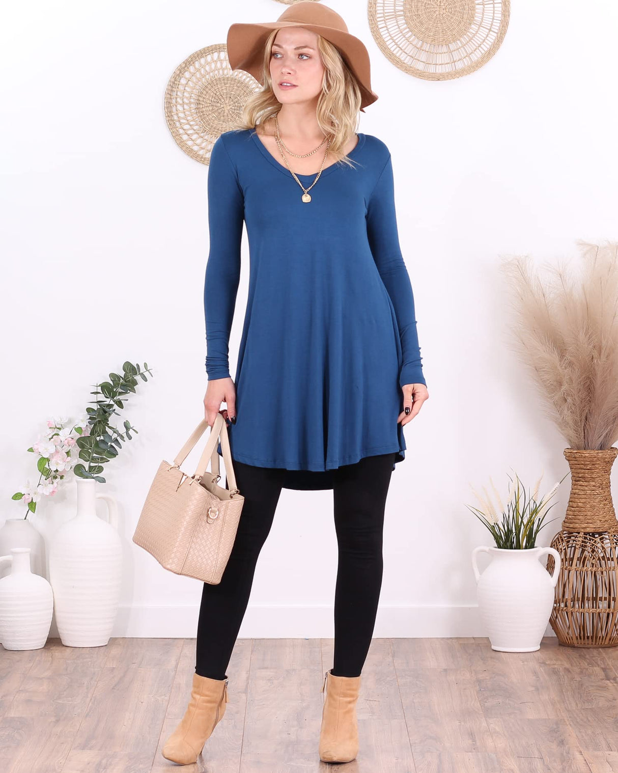 Popana Womens Long Sleeve Tunic Tops to Wear with Leggings - Long Tunic Shirts for Women Loose Fit Dressy Plus Size Casual