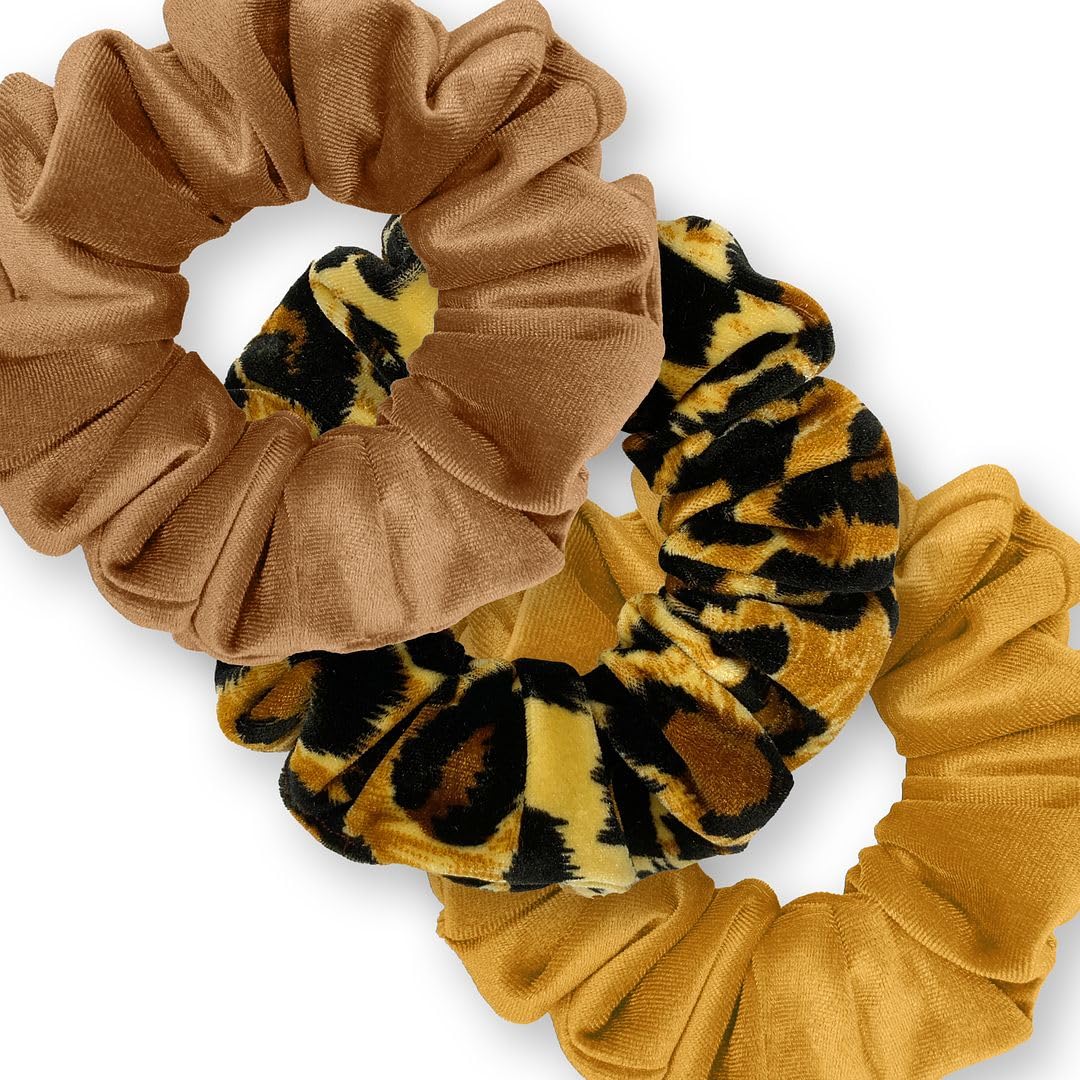 Velvet Scrunchies 3-Pack Gift Set Premium Plush Ponytail Holder Made in the USA Burgundy Forest Black
