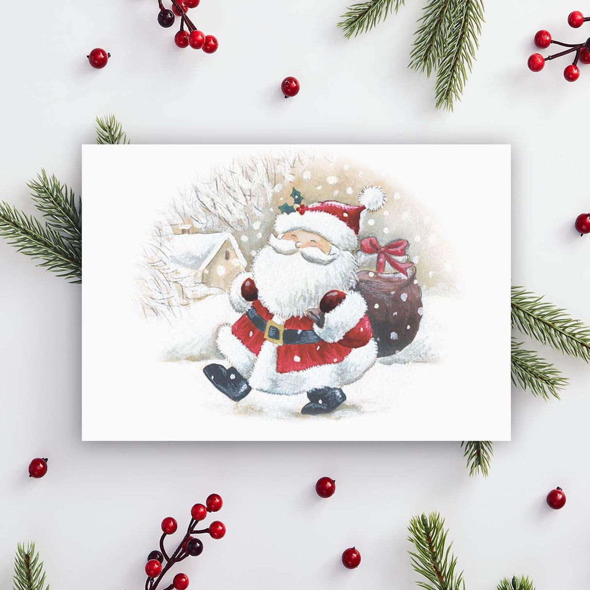 Masterpiece Sparkling Santa Christmas Cards / 16 Festive Holiday Cards Set With White Envelopes / 5 5/8" x 7 7/8" Winter Gold Foil Greeting Cards With Inside Verse/Made In The USA