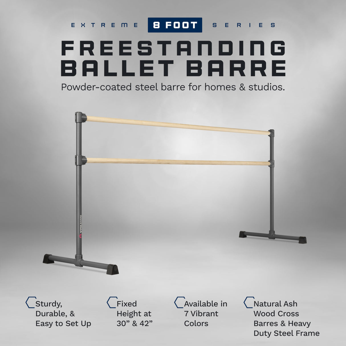 VITA Barre Portable Freestanding Double Ballet Barre, Extreme, Wood | Fixed Height, Made in USA, Home or Gym Exercise Equipment for Kids & Adults | Dance, Fitness, Pilates