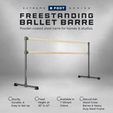 VITA Barre Portable Freestanding Double Ballet Barre, Extreme, Wood | Fixed Height, Made in USA, Home or Gym Exercise Equipment for Kids & Adults | Dance, Fitness, Pilates