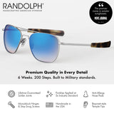 Mens or Womens Aviator Sunglasses, Matte Chrome, Classic, Polarized and Non-Polarized with UV Protection by Randolph USA