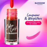 Blossom Color Lock Hydrating Longlasting Lip Stain and Tint for Lips & Cheek, Buildable, Non Drying, Smudgeproof + Transfer Proof, Made in USA with Doe Foot Applicator, 0.14 fl oz/4ml, Blooming Rose