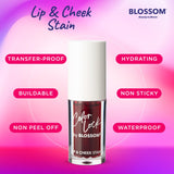 Blossom Color Lock Hydrating Longlasting Lip Stain and Tint for Lips & Cheek, Buildable, Non Drying, Smudgeproof + Transfer Proof, Made in USA with Doe Foot Applicator, 0.14 fl oz/4ml, Blooming Rose