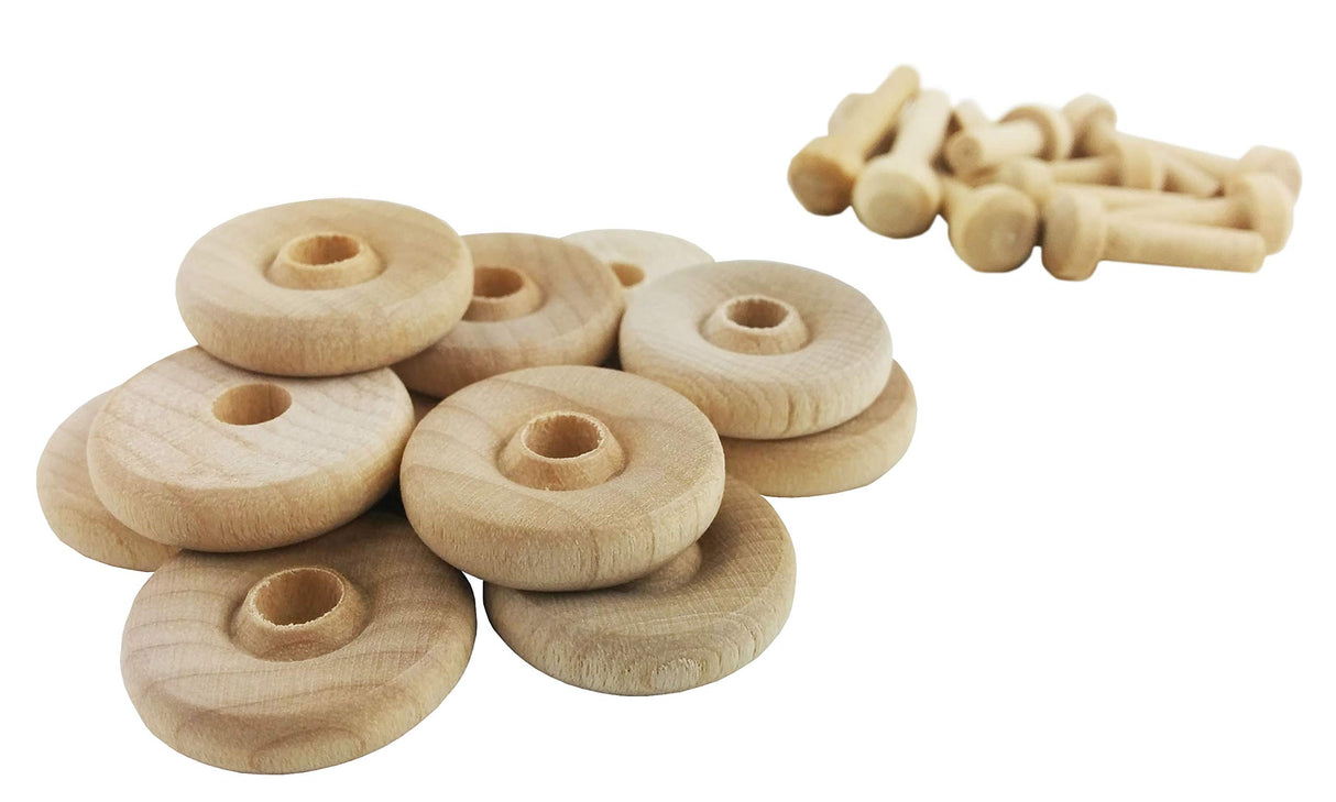 Wood Wheels - 12 Pack with Free Axle Pegs - Made in USA (1.5" Diameter)