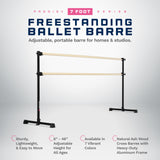 VITA Barre Portable Freestanding Double Ballet Barre, Prodigy, Wood | Adjustable Height, USA Made, Home or Gym Exercise Equipment for Kids & Adults | Dance, Fitness, Pilates