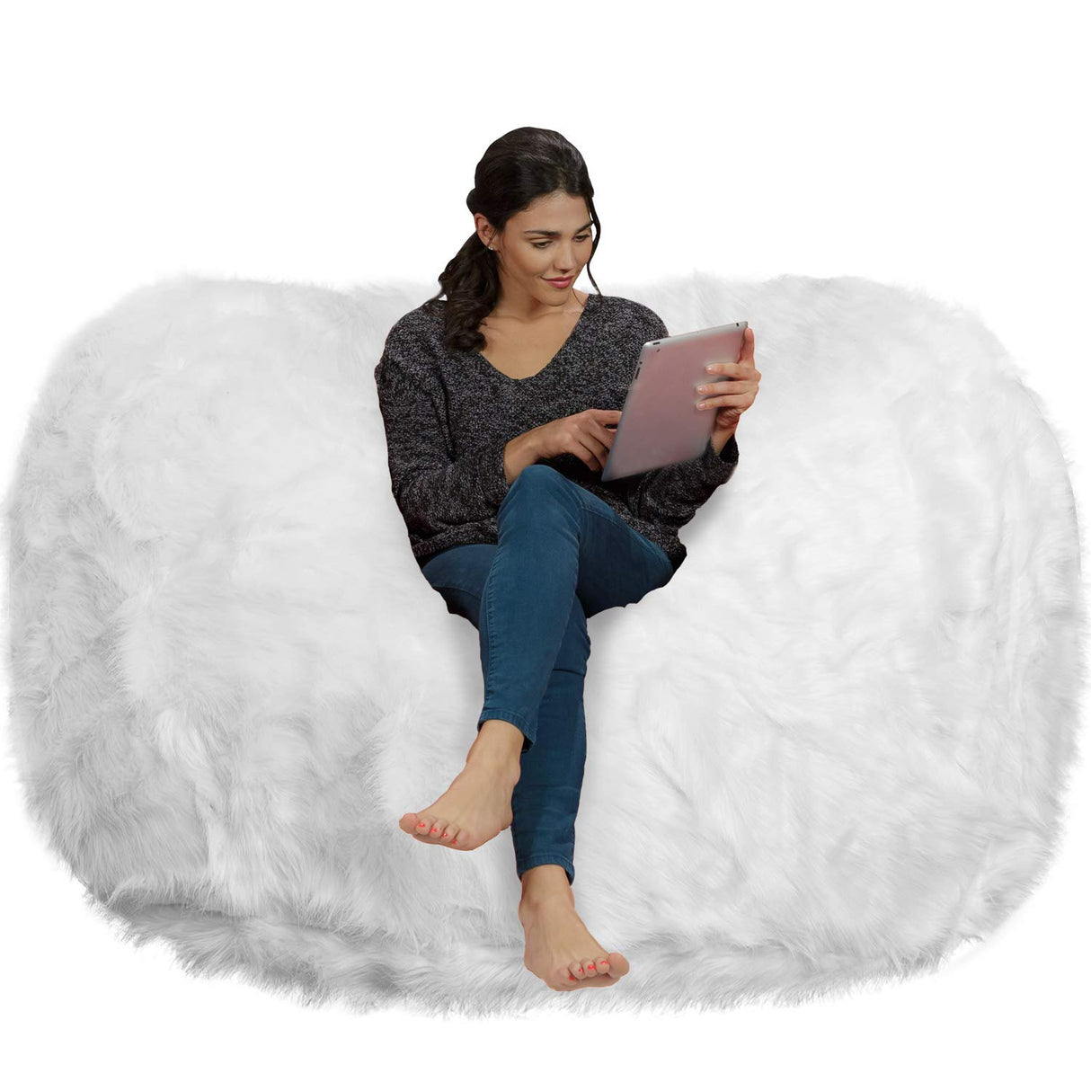 Chill Sack Bean Bag Chair: Huge 6' Memory Foam Furniture Bag and Large Lounger - Big Sofa with Soft Micro Fiber Cover - Red Furry