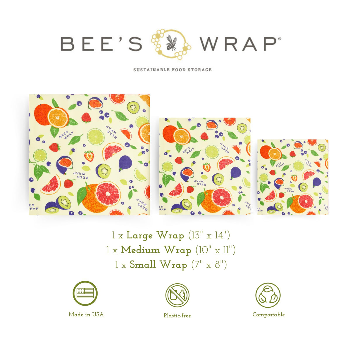 Bee's Wrap Reusable Beeswax Food Wraps Made in The USA, Eco Friendly Beeswax Wraps for Food, Sustainable Food Storage Containers, Organic Cotton Food Wraps, Assorted 3 Pack (S, M, L), Honeycomb