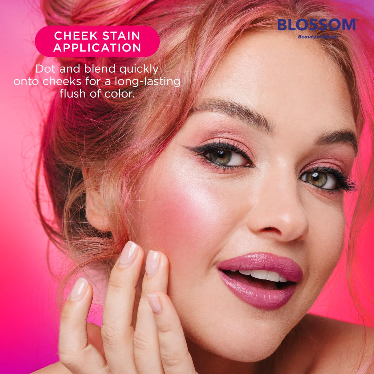 Blossom Color Lock Hydrating Longlasting Lip Stain and Tint for Lips & Cheek, Buildable, Non Drying, Smudgeproof + Transfer Proof, Made in USA with Doe Foot Applicator, 0.14 fl oz/4ml, Blooming Rose
