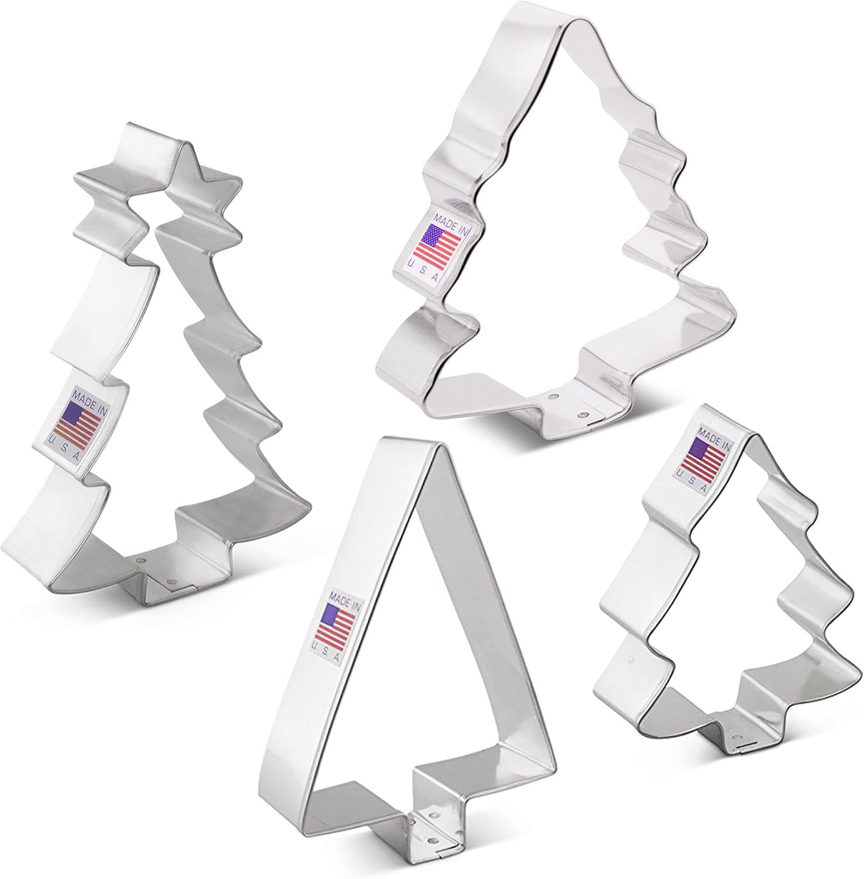 Christmas and Holiday Tree Cookie Cutters 4-Pc Set, Made in USA by Ann Clark