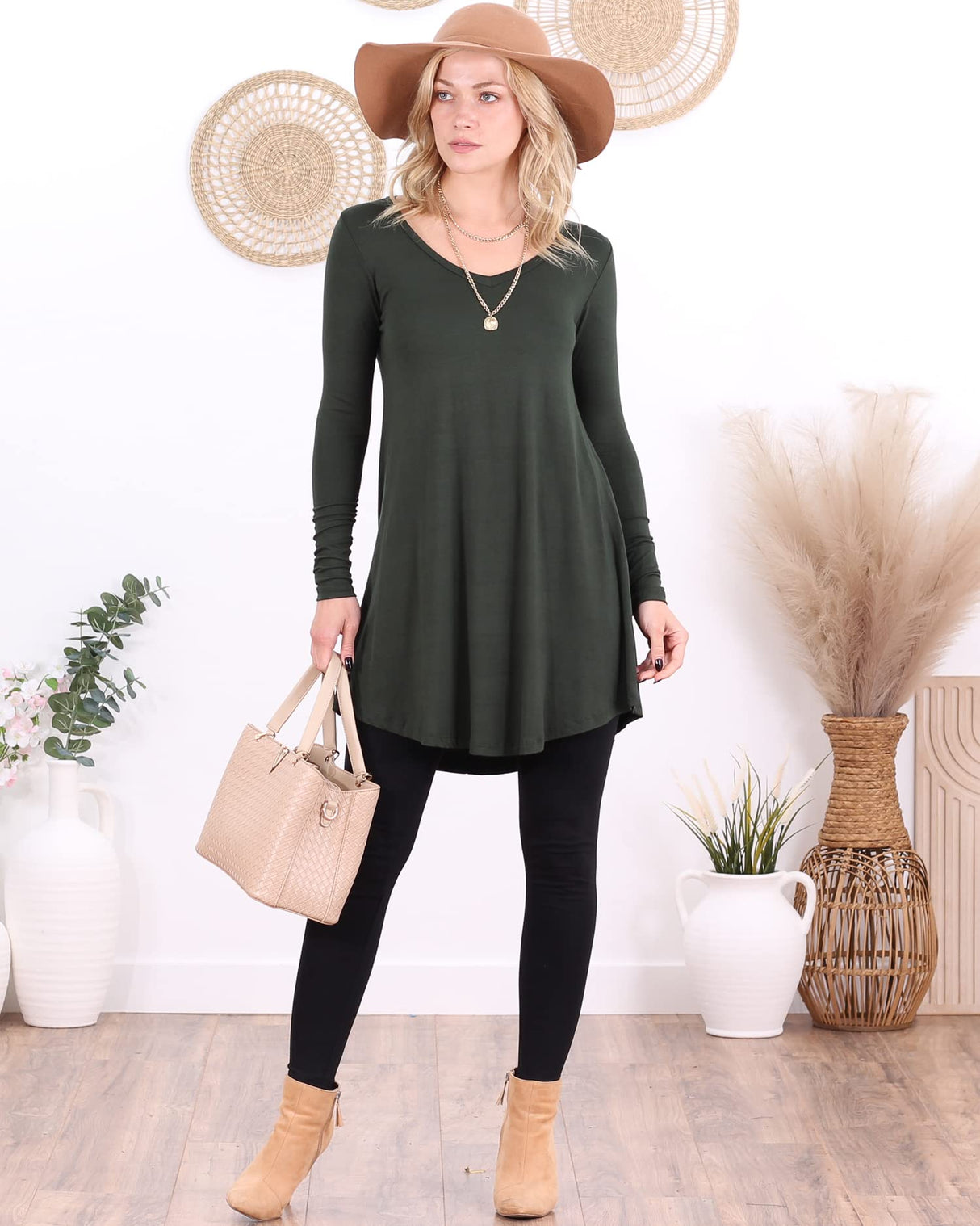 Popana Womens Long Sleeve Tunic Tops to Wear with Leggings - Long Tunic Shirts for Women Loose Fit Dressy Plus Size Casual