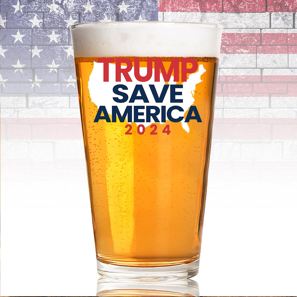Trump 2024 Save America | American Flag Glass |16 oz Unique Beer Mug | Patriotic Old Fashioned Beer Tasting Guinness Pint Glasses For Men | Retirement Gifts For Men | Made In USA