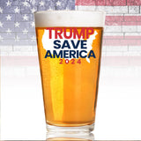 Trump 2024 Save America | American Flag Glass |16 oz Unique Beer Mug | Patriotic Old Fashioned Beer Tasting Guinness Pint Glasses For Men | Retirement Gifts For Men | Made In USA