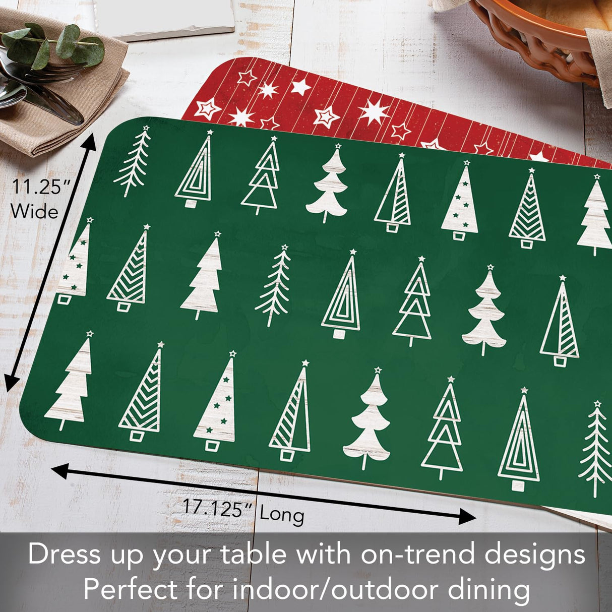 CounterArt Scandinavian Christmas 4 Pack Reversible Easy Care Flexible Plastic Placemats Made in The USA BPA Free Easily Wipes Clean