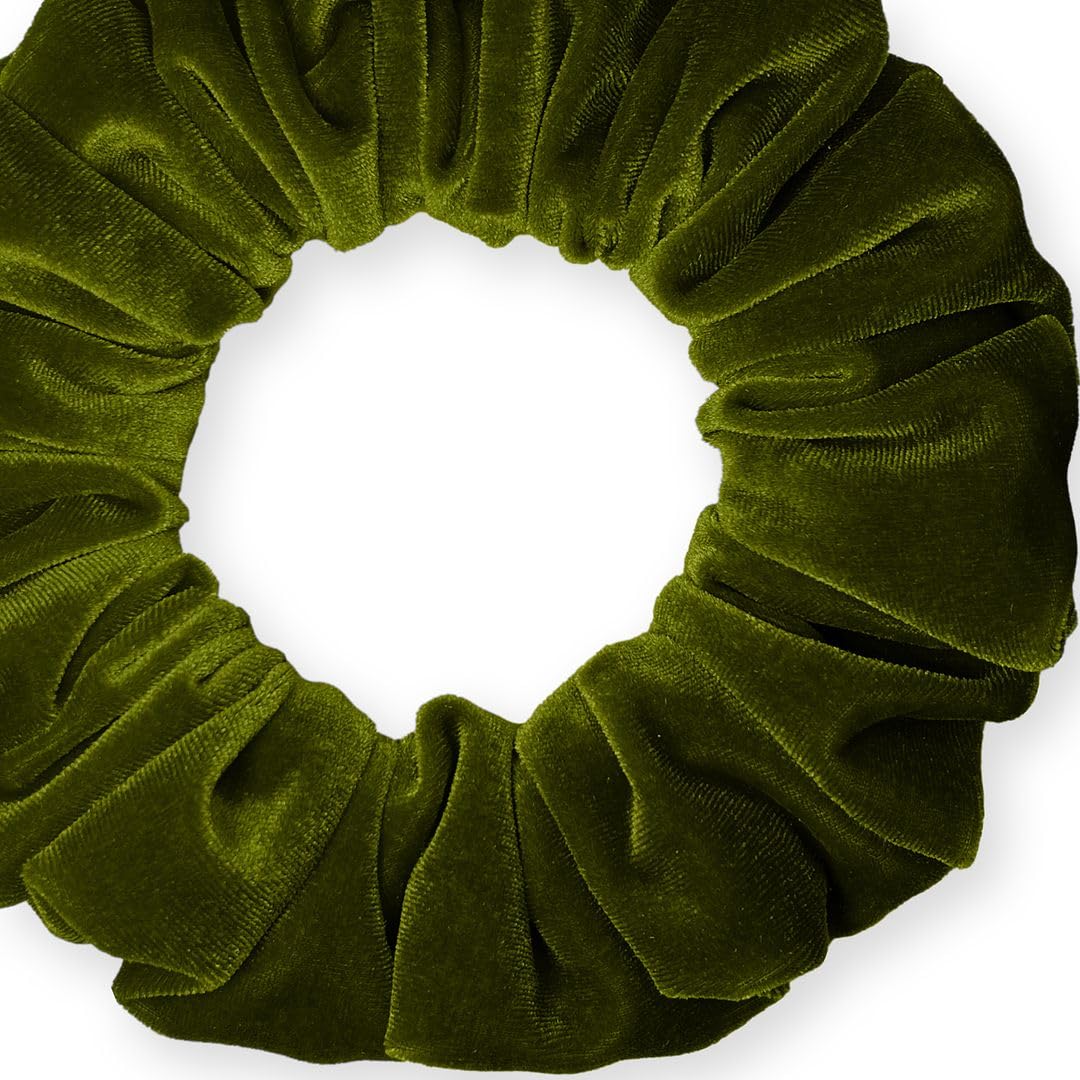 Velvet Scrunchies Jumbo Size Plush Big Ponytail Holders Thick Braided Locked Hair Big Made in the USA Green Pine