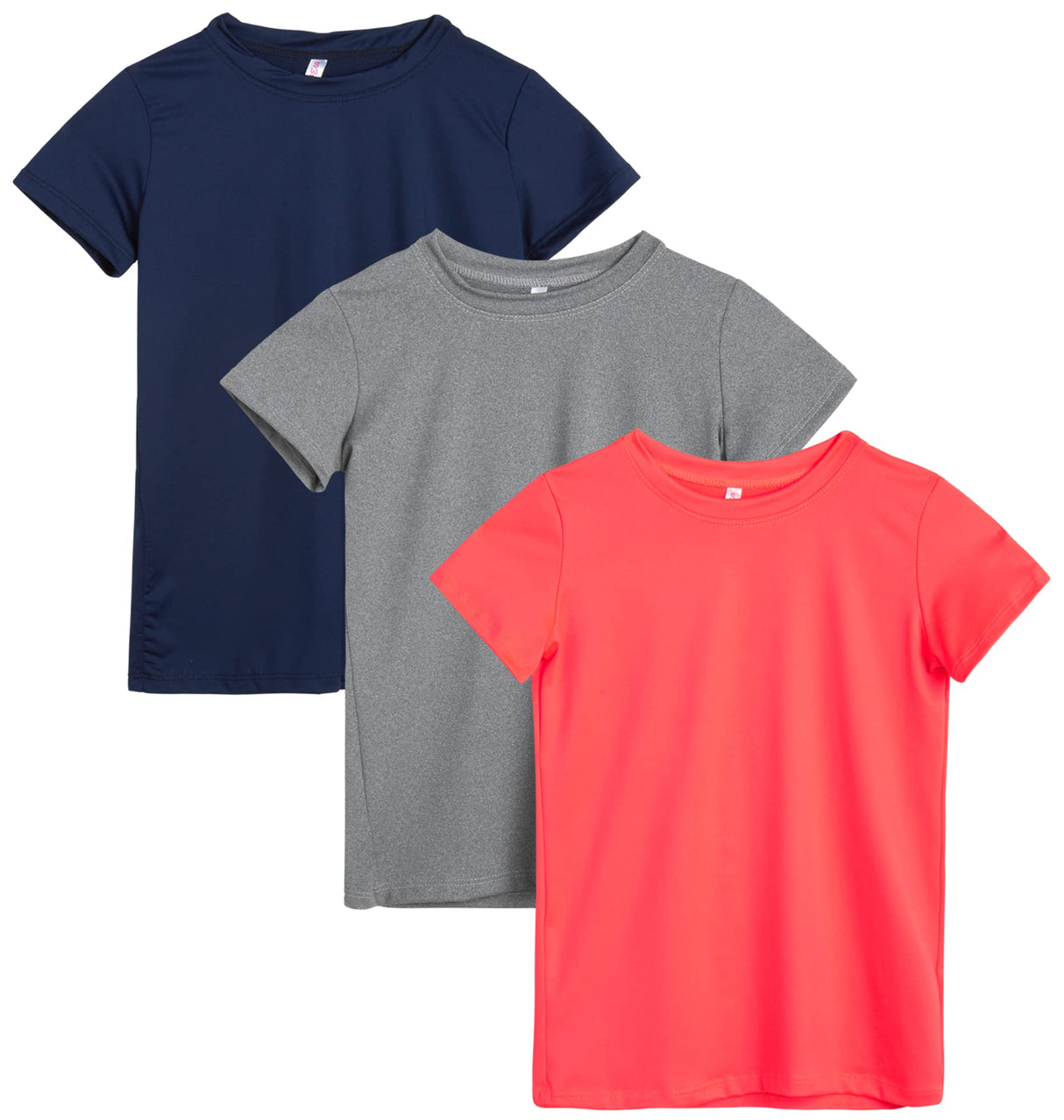 Sweet Hearts Girls 3 Pack Short Sleeve Dry-Fit Crew Neck Active Athletic Performance T-Shirt: Made in USA for Girls (7-16)