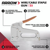 Arrow T25 Heavy Duty Staple Gun for Low Voltage Cables and Wires up to 1/4-Inch Diameter - Silver