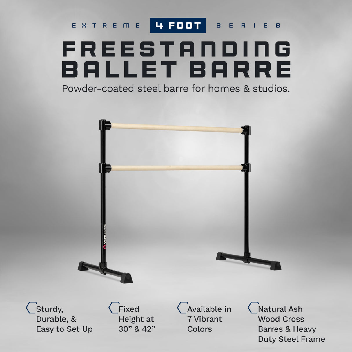 VITA Barre Portable Freestanding Double Ballet Barre, Extreme, Wood | Fixed Height, Made in USA, Home or Gym Exercise Equipment for Kids & Adults | Dance, Fitness, Pilates
