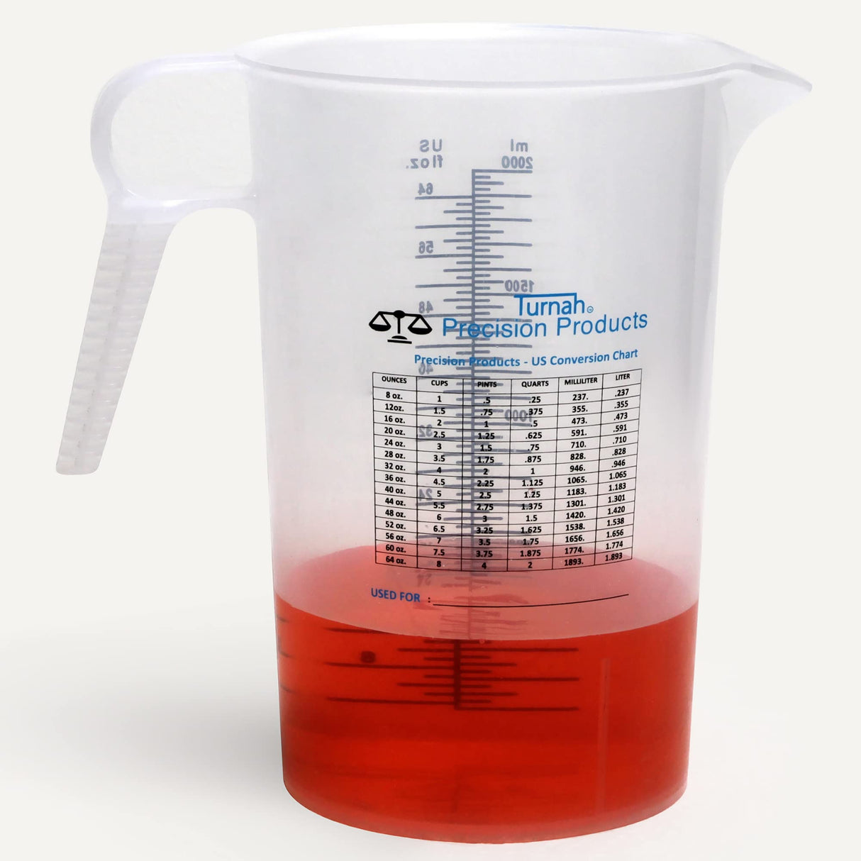 One Gallon 128oz Measure Pitcher - Convenient Conversion Chart - Strong Food Grade - Great for Lawn, Chemicals Pool, Ag, Lye, Home Hobbies, Motor Oil, Fluids - Turnah Precision Products, Made in USA