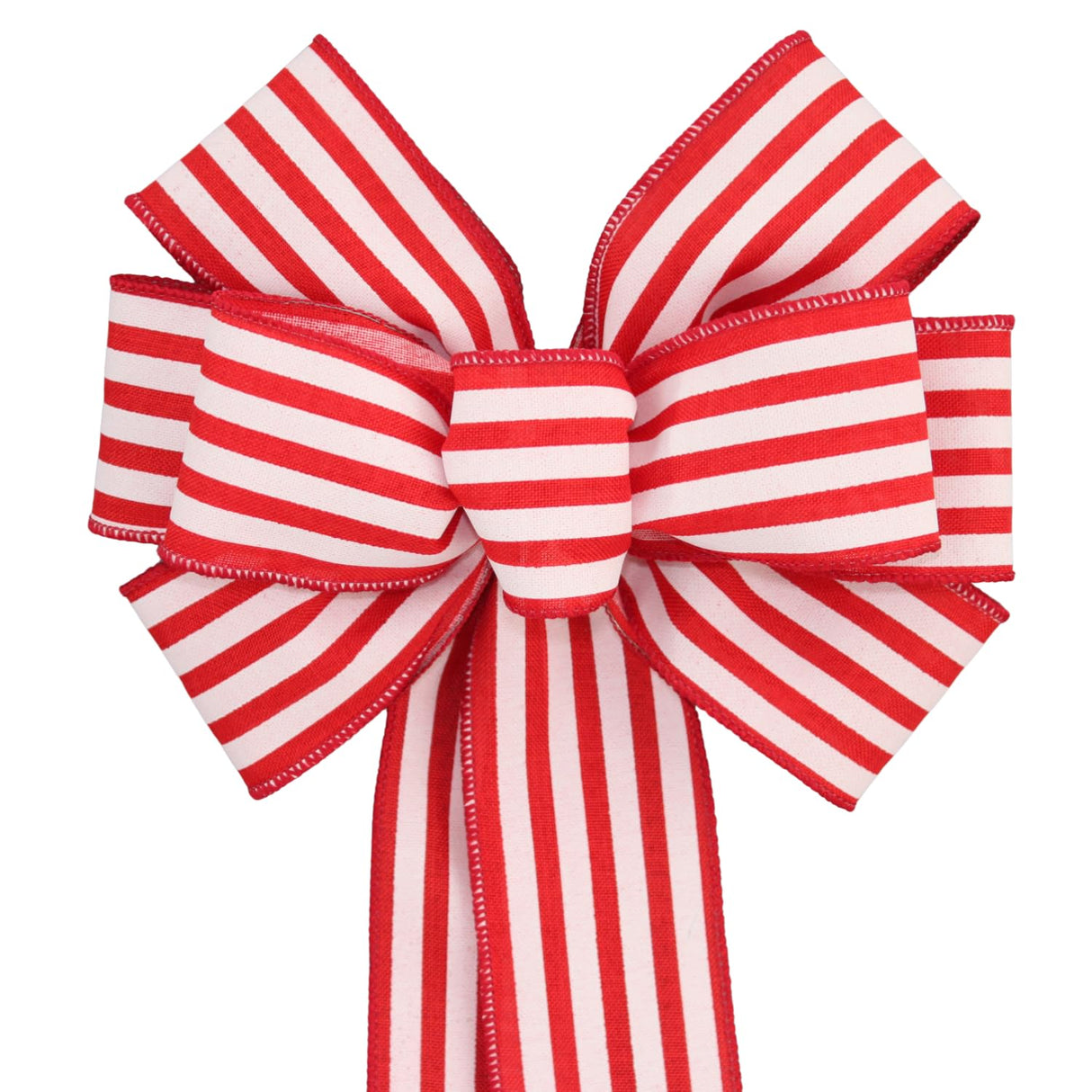 Red Cabana Stripe Christmas Patriotic Wreath Bows - Handmade in USA (10 inches wide)