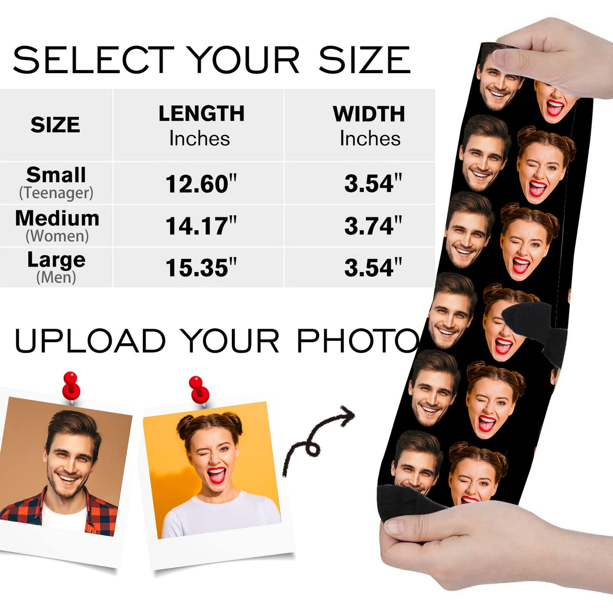 Custom Face Socks with Photo Novelty Crew Socks, Personalized Red Hearts Unisex Crew Sock Gifts for Men Women Made in USA