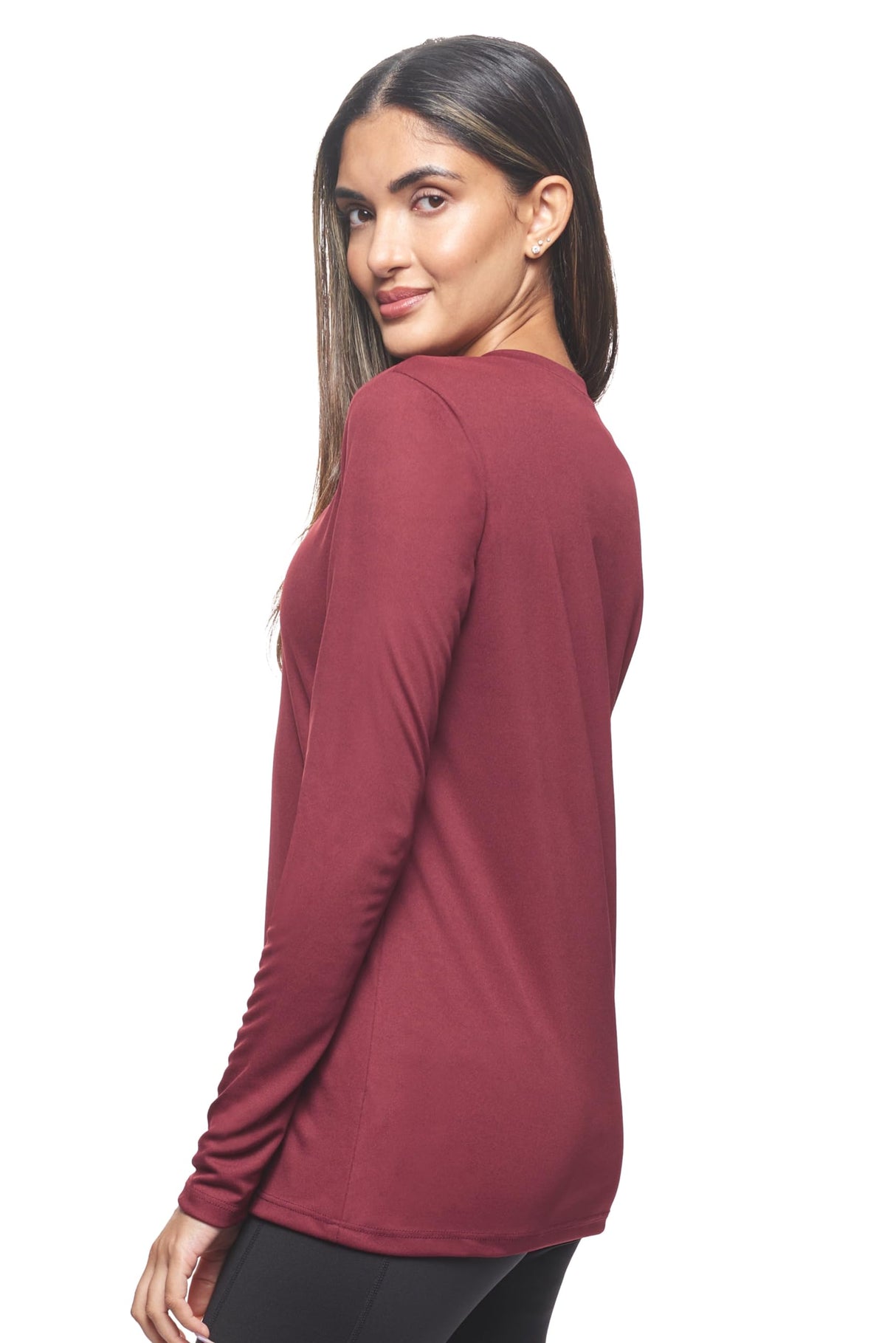 Expert Brand USA-Made Women's Drimax Dry Fit V Neck Athletic Long Sleeve