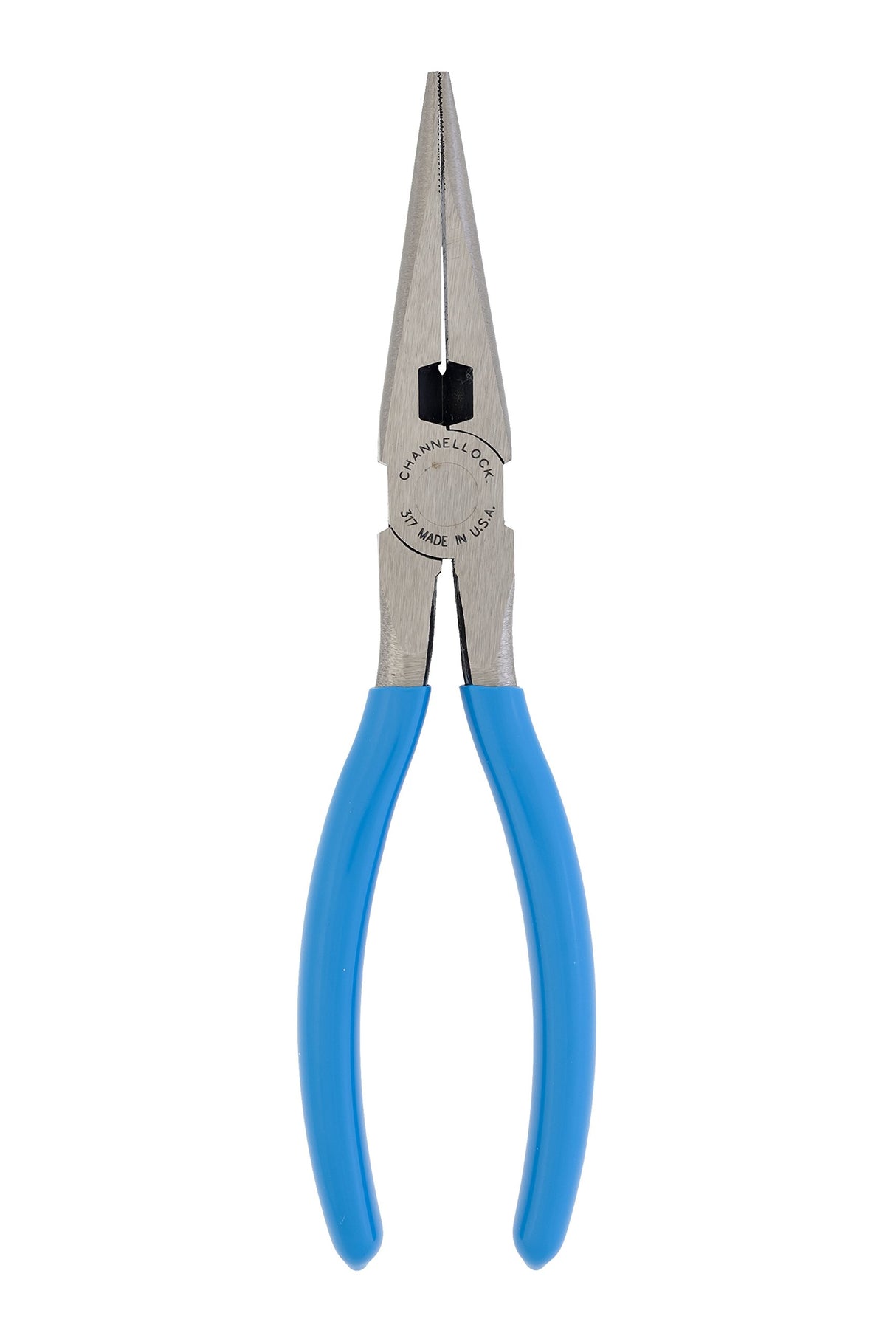 Channellock 317 8-Inch Long Nose Plier with Side Cutter | Needle Nose Pliers with Knife and Anvil - Style Side Cutter | Crosshatch Jaw Forged from High Carbon Steel for Maximum Grip on Materials | Specially Coated for Rust Prevention | Comfort Grips , Blu