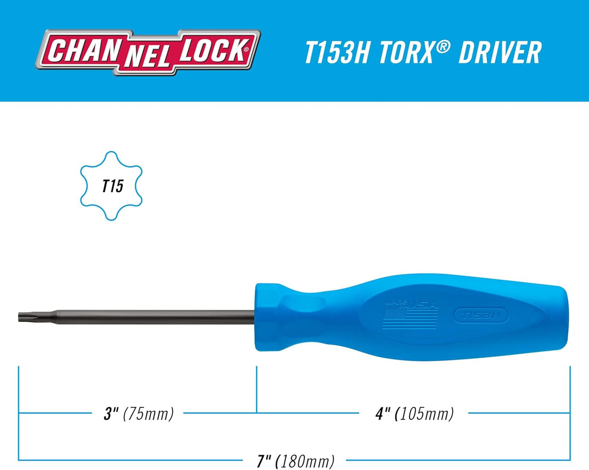 CHANNELLOCK T153H T15 x 3-inch Professional Torx Screwdriver, Magnetic Tip, Made in USA, Molded Tri-Lobe Grip