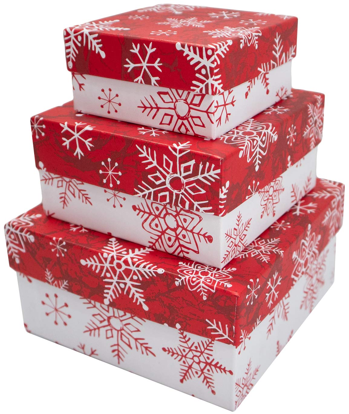 Made in USA Recycled Paper Kraft Boxes – 3.25”, 4.25” & 5.25” – Nested Squared Boxes with Lids (Small Set of 3 - Christmas Plaid)