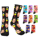 Custom Face Socks with Photo Novelty Crew Socks, Personalized Red Hearts Unisex Crew Sock Gifts for Men Women Made in USA