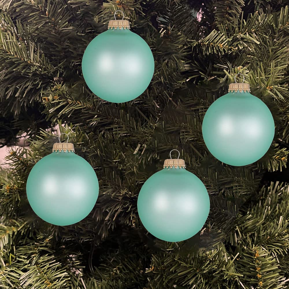 Glass Christmas Tree Ornaments - 67mm / 2.63" [8 Pieces] Designer Balls from Christmas By Krebs Seamless Hanging Holiday Decor (Snow White with Silver Caps)