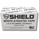SHIELD | 32 Pack White Athletic Tape Bulk- 1.5 Inches x 15 Yards - Made in USA Easy Tear, Rigid, No Residue. Sports Medicine - Athletes, Medical, Therapy, Athletic Trainers: Ankles Wrists Fingers