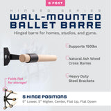 VITA Barre Wall-Mounted Single Ballet Barre, Traditional, Wood and Aluminum | Hinged Height, Made in USA, Home, Studio or Gym Exercise Equipment for Kids & Adults | Dance, Fitness, Pilates