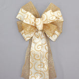 Ivory Gold Branches Christmas Wreath Bow - Package Perfect Bows Made in USA