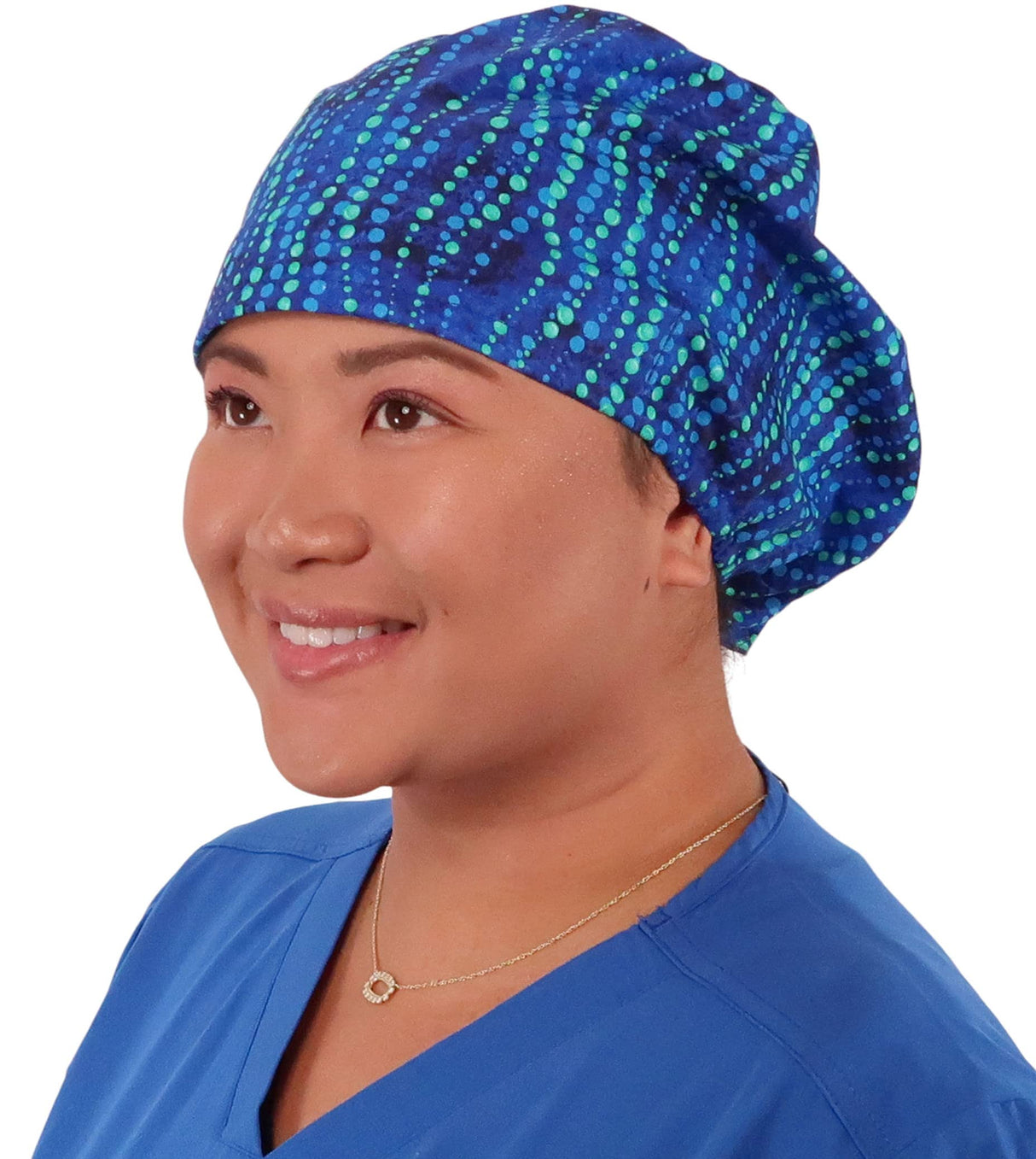 Sparkling EARTH Riley Medical Scrub Caps with Flat Front and Roomy Back - Adjustable Cord Lock Closure - Made in The USA!