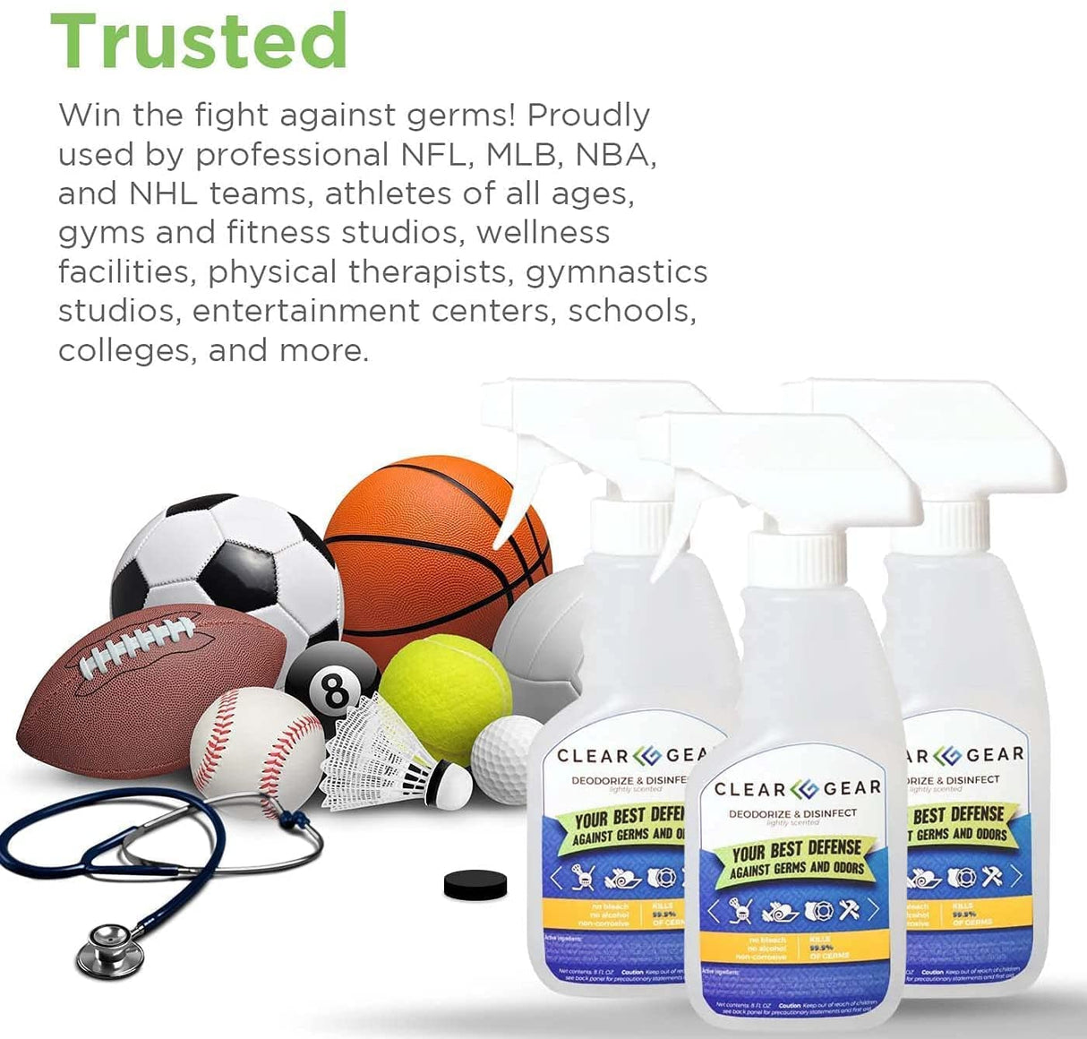 Disinfectant, Cleaner, and Deodorizer For Sports Equipment, Gyms, and Fitness Centers - EPA-Registered, Hospital Grade, Made in USA - 1-Pack of 32 Oz Bottle Disinfecting Spray