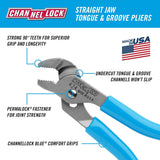 CHANNELLOCK 424 Straight Jaw Tongue & Groove Pliers, 4.5-inch, 1/2-inch Jaw Capacity, 3 Adjustments, 90° Teeth Grip in Both Directions, Made in USA, Polished Steel