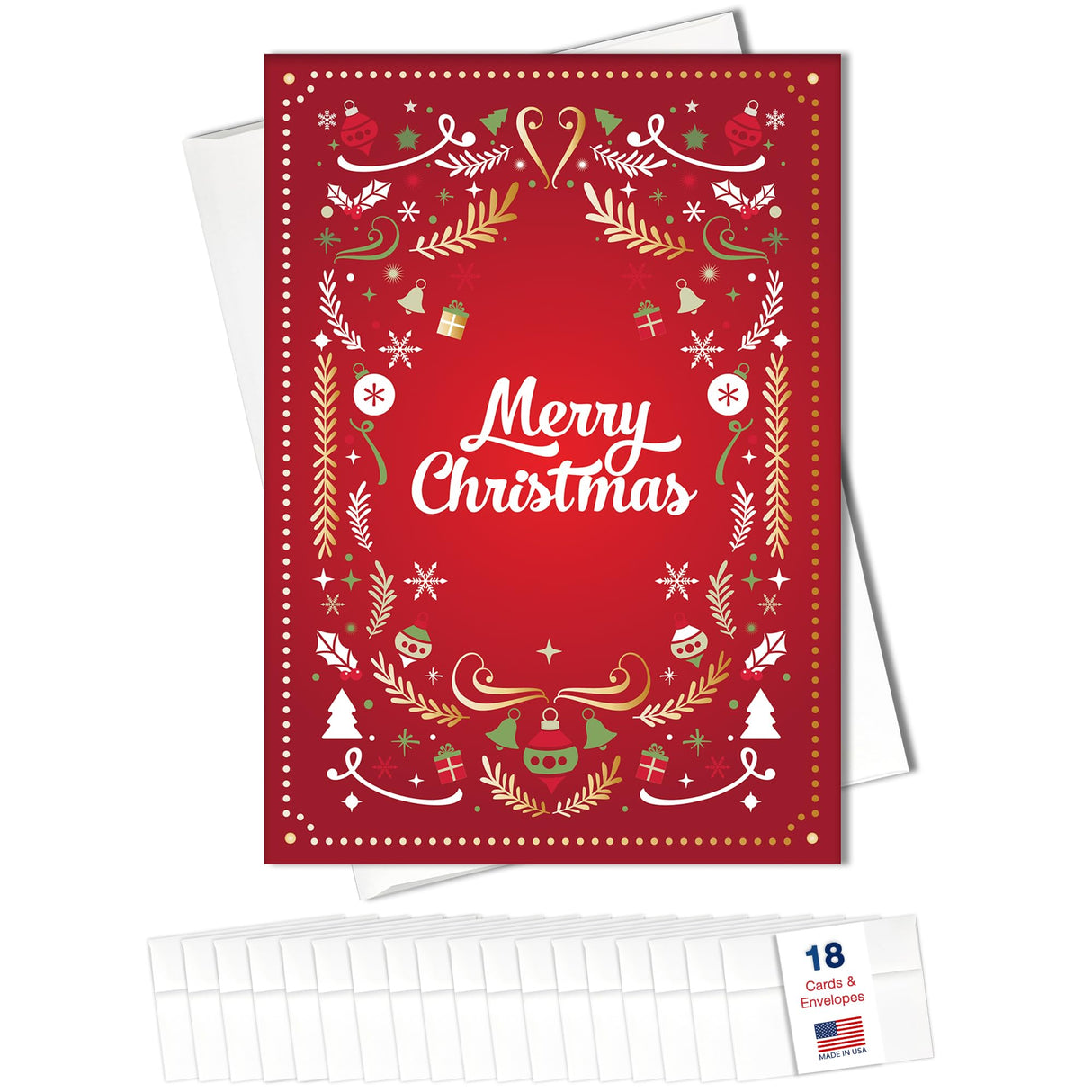 Merry Christmas Cards for Business & Family (Variety Pack 4 Holiday Designs) Greeting Card Set Pack of 20 Holiday Cards with Envelopes (5x7 inch - A7) Office, Work, Employees & Clients VP2405